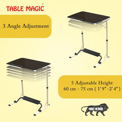 TABLE MAGIC- BADE Multipurpose Laptop Table Mat Finish - Adjustable, Foldable, Portable, Engineered Wood Top with Footrest, Top Size 60 * 45cm (Beige- Wenge)