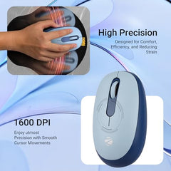 ZEBRONICS Groot Wireless Mouse, Dual Mode (2.4GHz + BT), Upto 1600 DPI, Silent Operation, 3 Buttons, Comfortable & Ergonomic, for Mac | Laptop | Computer, with 2 Years Warranty (Blue)