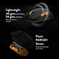 Cosmic Byte Aether Tri-Mode Wireless Gaming Mouse | 2.4GHz + Bluetooth + Wired | Pixart PAW3311 Sensor | 12000 DPI | 1000Hz Polling | 55g | 100M TTC Optical Switches | Replaceable Battery (Black)