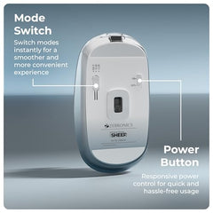 Zebronics Sheer Pro Wireless Mouse, Translucent Design, Up to 1600 DPI, Dual Mode 2.4GHz + BT, 4 Buttons, Type-C Rechargeable, Silent Clicks, USB Nano Receiver, Ergonomic Design (Blue)