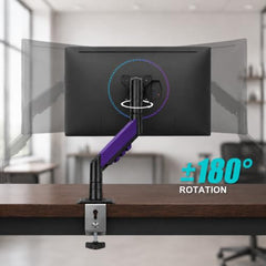 STAR WORK Single Monitor Desk Mount for 13–34” Inch Screens, Heavy Duty Adjustable VESA Monitor Arm with C-Clamp & Grommet Base | Full Motion Tilt & Swivel Rotation (Purple Arm Stand)