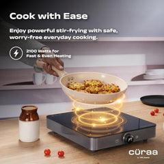 CÜRAA IndiePro Induction Stove | 6kV Surge Protection | 2100 W Induction Chulha | Rotary Knob Control | Timer Function | Incremental Heat Adjustment | 2 Year Warranty