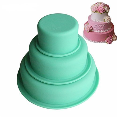 Syga 3 Piece Nonstick Round Silicone Cake Pop Baking Molds Set for Cake/Pies/Bread/Ice Cream Kitchen Craft Tool_Cyan