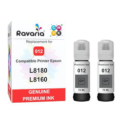 Ravaria 011 & 012 Compatible Refill Ink for Epson L8180 / L8160 Printer Compatible Ink Bottle for Epson 011/012 Ink Code (70 ml x C/M/Y/BK/PB/GY) Ink Bottle (011/012 Ink Set (6 Color))