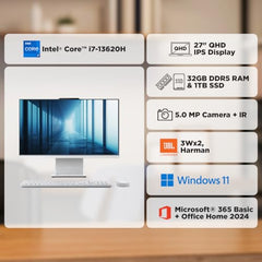 Lenovo IdeaCentre AIO 13th Gen Core™ i7-13620H 27" QHD Touch IPS (32GB RAM/1TB SSD/Windows11/Office 24/3Wx2 Harman Speakers/Wireless EOS Keyboard & Mouse, Cloud Grey), F0HM00PNIN All-in-One Desktop