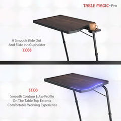 TABLE MAGIC- BADE Multipurpose Laptop Table Mat Finish - Adjustable, Foldable, Portable, Engineered Wood Top with Footrest, Top Size 60 * 45cm (X-Large, Midnight Black)