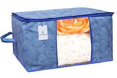 Kuber Industries Non-Woven Underbed Storage Bag | Clothes Storage Organizer | Blanket Cover With Clear Window | Zipper Closure & Handle Cloth Organizer | Check-Design | Large | Pack Of 4 | Cream