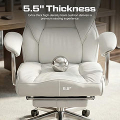 DROGO Emperium Office Chair for Work from Home 400LBS | Ergonomic Executive Boss Chair with PU Leather,High Back, Spacious Cushion Seat & Pumping Lumbar Support | Premium Metal Base & Footrest (White)