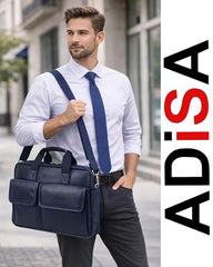 ADISA Laptop Bag for Men - Faux Leather Office Messenger Briefcase with Laptop Compartment for Work, Business, Corporate & Professional Use (LB6055)
