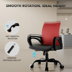 beAAtho® Verona Mesh Mid Back Ergonomic Office Chair with 3 Years Limited Warranty - Adjustable Height, Strong Metal Base, Revolving Study & Computer Chair for Work from Home (Grey)