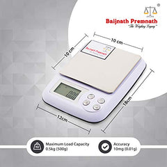 Baijnath Premnath iScale DM-3 500g x 0.01g (10mg), 1Year Warranty, Jewellery Weighing Scale, Gold & Silver Ornaments and Laboratories Weight Measuring Machine Weighing Scale (Not for commercial use)