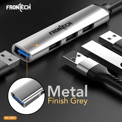 Frontech 8-in-1 Multi-Port Expansion Hub, Dual Input (USB-C & USB), High-Speed Data Transfer, Metal Matt Finish, Backed with 1 Year Warranty (NC-0058)
