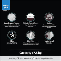 Voltas Beko, A Tata Product 6.5 Kg 5 Star Semi-Automatic Top Loading Washing Machine (WTT65UNX/OK3I0I0W01, Blue, Pulsator wash technology)