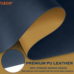 Tukzer Extended Vegan PU Leather Mouse Pad Desk mat Smooth Reversible Dual Color Splash Proof Anti Fray Stitched Edges Non-Slip Mousepad for Laptop Notebook Gaming Computer(Blue & Yellow 90CM X 45CM)