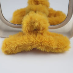Soft Faux Fleece Fur Large Hair Clutcher/Hair Barrette Hair Clip Claw/Clamp/Pin/Fluffy/Accessories, Random Color For Women & Girls-Pack of 3 (Fog blue Mint Green Lemon yellow)