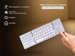 BITECHKART Foldable Bluetooth Keyboard, Pocket Size Portable Mini BT Wireless Keyboard with Touchpad for Android, Windows, PC, Tablet, with Rechargeable Li-ion Battery_20 x 10 x 3 cm - Silver