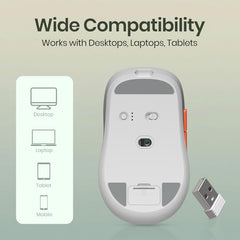 Portronics Toad 9 Wireless Bluetooth Mouse with Dual Wireless (BT + 2.4 GHz), Smart LED Display, Rechargeable Battery, Forward & Back Button, Multi-Device Pair, Upto 4800 Dpi Sensitivity(White)