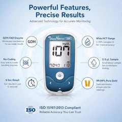 STANDARD Gluco Navii GDH Glucometer with GDH Blood Glucose Monitoring 100 Strips | 100 SD Round Lancets and a Lancing Device/Pricker