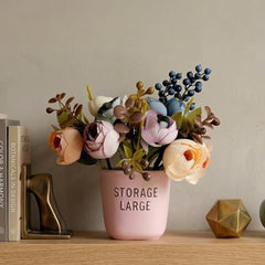 Dekorly Premium Artificial New Rose Flower with Pink Decorative Pot (Storage Large) – 22 cm Faux Flower Arrangement for Home Decor Living Room Bedroom Office Decor (1, Rose)
