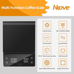 NKOVE JUNJULA Coffee Scale with Timer, 0.1g High Precision Espresso Scale 3kg,