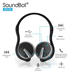 SoundBot SB221-GRY/BLK Wireless Bluetooth Over The Ear Headphone with Mic (Grey/Black)