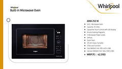 Whirlpool 25L Built in Oven Convection Microwave Oven (AMW 250 M, Black), Medium