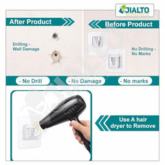 JIALTO Adhesive Hooks, Heavy Duty 5 kg Wall Hooks, Nail-Free Reusable Stainless Steel Sticky Hangers for Multipurpose Kitchen, Bathroom & Home (10 Pcs)