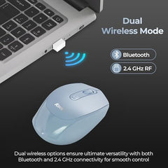 Foxin Flow Wireless Mouse with Rechargeable Battery, Bluetooth & 2.4 Ghz Dual Connectivity, 4 Buttons, Upto 1600 DPI, Type-C Charging | Ergonomic Office Mouse for Laptop, MacBook, PC | Green