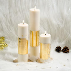 Rad Living Peace - Set of 3 White Gold Pillar/Tapered Candle | Cinnamon Roll Scented | White Candle| 40-60Hour Burn Time |Candle for Candle Stand - Home/Party/Table Decor-Celebration/Dinner Hosting