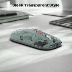Amkette Epic TP Advanced Transparent Wireless Mouse/Bluetooth Mouse Rechargeable, USB-A+USB-C Nano Receiver, 3200DPI, Type-C Charging, 3 Device Connectivity for Laptop, PC, MacBook, Tablet & More