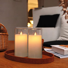 Flameless LED Pillar Candle Set of 2 | Acrylic Fiber Glass | Dancing Faux Wick | Remote Control with Battery Operated 3 AA | Home Décor & Gifting | 3" D x 6" H | Red