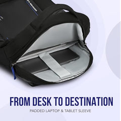 Skybags Porto Spacious 40L Weekender Backpack, 2 Compartments, Black-Blue | Laptop Compatible (Upto 17"), Front & Shoe Compartments, Padded Handles, Travel/ Office Bag, Unisex, 1-Year Global Warranty