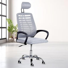 Casa Copenhagen Mesh Mid Back Office/Study/Computer/Revolving/Desk Chair for Work from Home -Metal Base, Height Adjustable Seat - Grey Milange & Black Handle