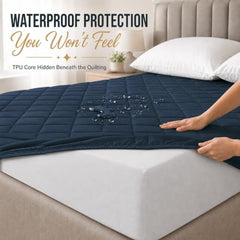 Cloth Fusion Cotton Waterproof Mattress Protector, King 78x72 in | Navy Blue,100% Cotton Top, 150 GSM Polyfill, Leakproof TPU, Hypoallergenic, Elastic Fit, Quilted Bed Cover Protector