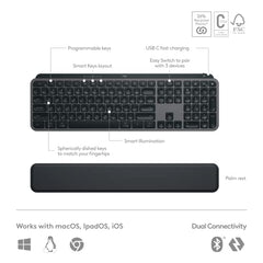 Logitech MX Keys S Combo - Performance Wireless Keyboard and Mouse with Palm Rest, Customisable Illumination, Fast Scrolling, Bluetooth, USB C, for Windows, Linux, Chrome,