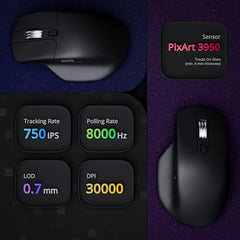Keychron M6 Silent Wireless Gaming Mouse, 1000Hz Polling, Bluetooth 5.3/2.4GHz/Wired, PixArt 3311 Optical Sensor up to 12,000 DPI, Lightweight 3.03 oz(86g), Programmable, for Windows/Mac/Linux – Black