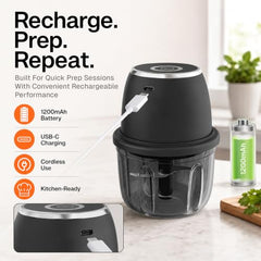 HOMEBASIC 350ml Rechargeable Electric Chopper | 6 Stainless Steel Blades | One-Touch Operation | Compact Mini Food Processor for Onion, Garlic, Ginger, Vegetables, Meat, Nuts | USB Charging