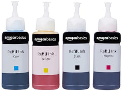 Amazon Basics Compatible Ink Refill Kit for Epson L130,L360,L380,L361,L565,L210,L220,L310,L350,L355,L365,L385,L405,L455 and L485 Printers | Vivid Color Matching Multi-Color Pack(C/M/Y/Bk - 70g x 4)