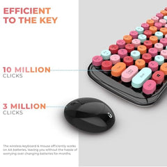 iGear KeyBee Retro Typewriter Inspired 2.4GHz Wireless Keyboard with Mouse Combo for Desktop/Laptop and Devices with USB Support, Single Nano Receiver, Round Keycaps, Cleaning Brush (White) (Green)