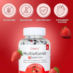 Emmy Multivitamin Gummies for Kids & Adults | Daily Nutrition Support | Tasty Chewable Vitamin Gummies | Immunity, Energy & Growth Support | Strawberry Flavour | USFDA, WHO-GMP & ISO | (60 Gummies) (Pack of 2)