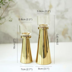 Behoma Handcrafted Golden Tea Light Candle Holders Set of 2 | Premium Metal & Glass Candle Stand | Centerpiece for Living Room, Coffee Tables & Home Decor Gift (Candles Not Included)