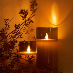 Flameless LED Pillar Candle Set of 2 | Acrylic Fiber Glass | Dancing Faux Wick | Remote Control with Battery Operated 3 AA | Home Décor & Gifting | 3" D x 6" H | Red