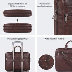 RIONTO Elite Vegan Leather Laptop Bags for Men Office Use | Upto 15.6 inch | Expandable Bottom | Mobile & Pen Compartment with Multiple Organizers | Professional Office Bag for Man & Women - Tan