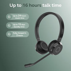 Jabra Evolve 65 TE MS Bluetooth Headset with Mic | Wireless Stereo Office Headphones | Teams Certified | USB-A Link 390 | Work from Home Headset for PC & Mobile.
