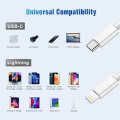 27W Type C to Lightning Fast Charging Cable - Durable White USB Cable for Apple Devices