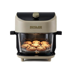Nester Home Cook Glass Air Fryer 6.2 Ltr with 6mm Borosilicate Glass bowl and SteamLock™ Technology | 1600 W | 9 Smart Presets | Auto Clean Function | 100% Toxin Free | 3-year Warranty | Dalgona Brown