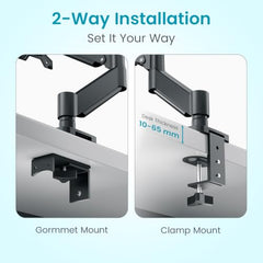 Portronics Aerolift Solo Gas Spring Monitor Arm, Desk Mount for 13–32 Inch Screens, VESA 75x75 & 100x100 mm, Full Motion Tilt/Swivel/Rotation, C-Clamp & Grommet Installation, Aluminium Build
