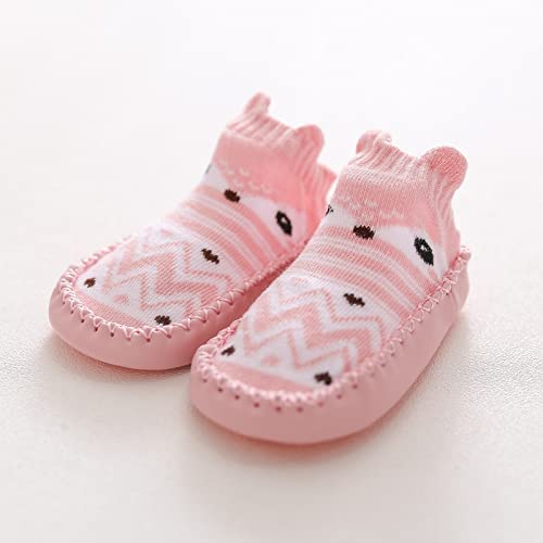 MOMISY Anti-Skid leather soled Shoe Socks for Baby Boys and Baby Girls-12 to 18 months, Medium, Pink