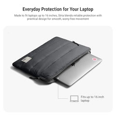 DailyObjects Large Stria Portable Laptop Sleeve | Durable Polyester |Compatible with Laptop/MacBook Air/Pro Upto 16 Inch |Lightweight Water Resistant Fabric |Padded Compartment with Zip Closure- Grey