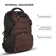 Gear Aspire 3 19"/35L Large Faux Leather Water Resistant Laptop Backpack | Casual Backpack | Daypack | Travel Backpack | College Bag For Men/Women (Brown - Brown)